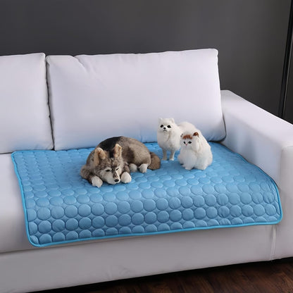 Selbstkühlende Kühlmatte für Hunde und Katzen – waschbar, für Zuhause, Auto und unterwegs, Blau, 50 × 60 cm