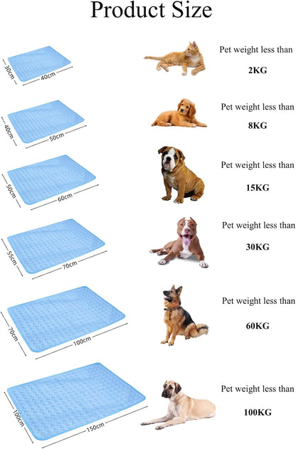 Selbstkühlende Kühlmatte für Hunde und Katzen – waschbar, für Zuhause, Auto und unterwegs, Blau, 50 × 60 cm