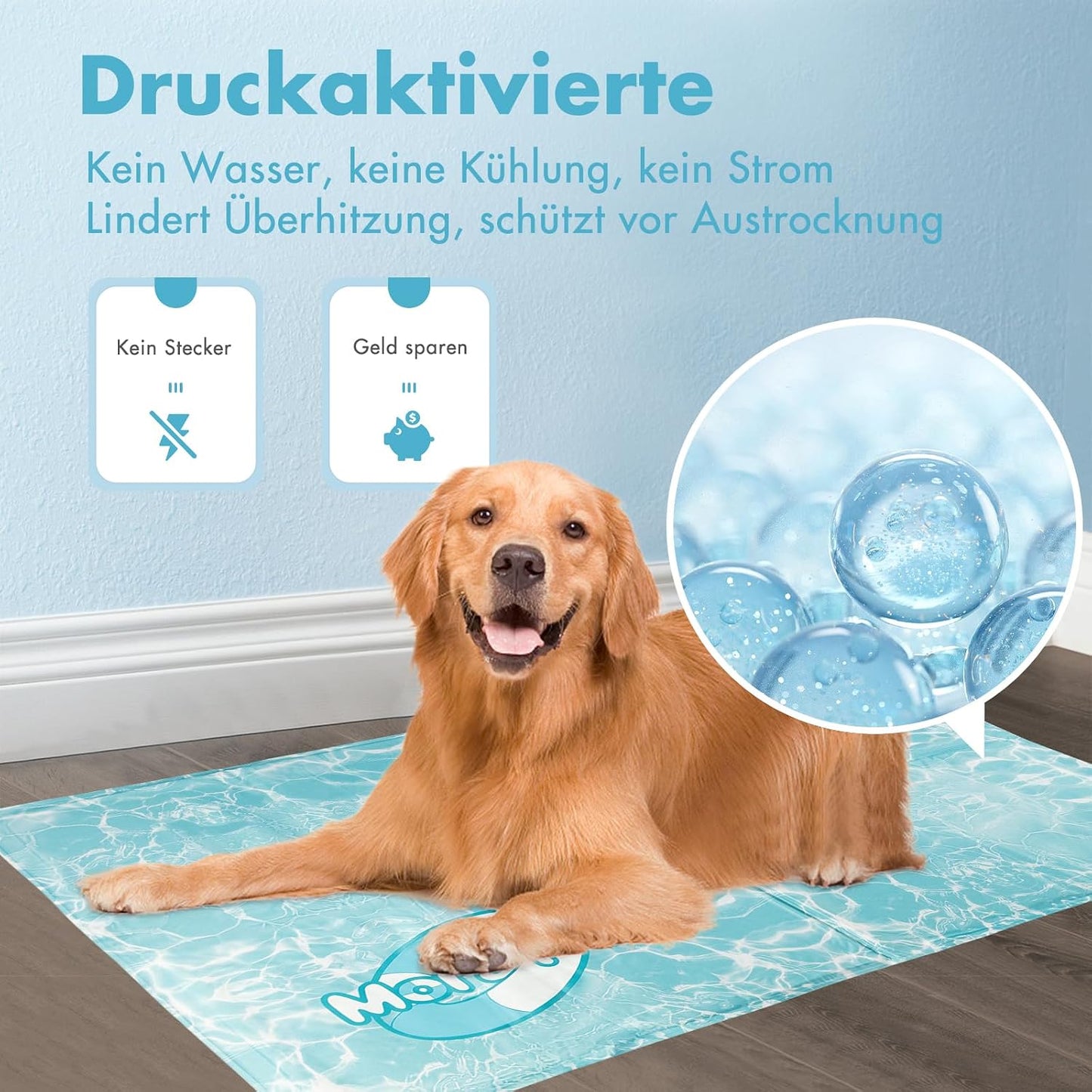 Pawtasy Kühlmatte für Hunde und Katzen – selbstkühlend mit Kühlgel, XXL 120 × 80 cm