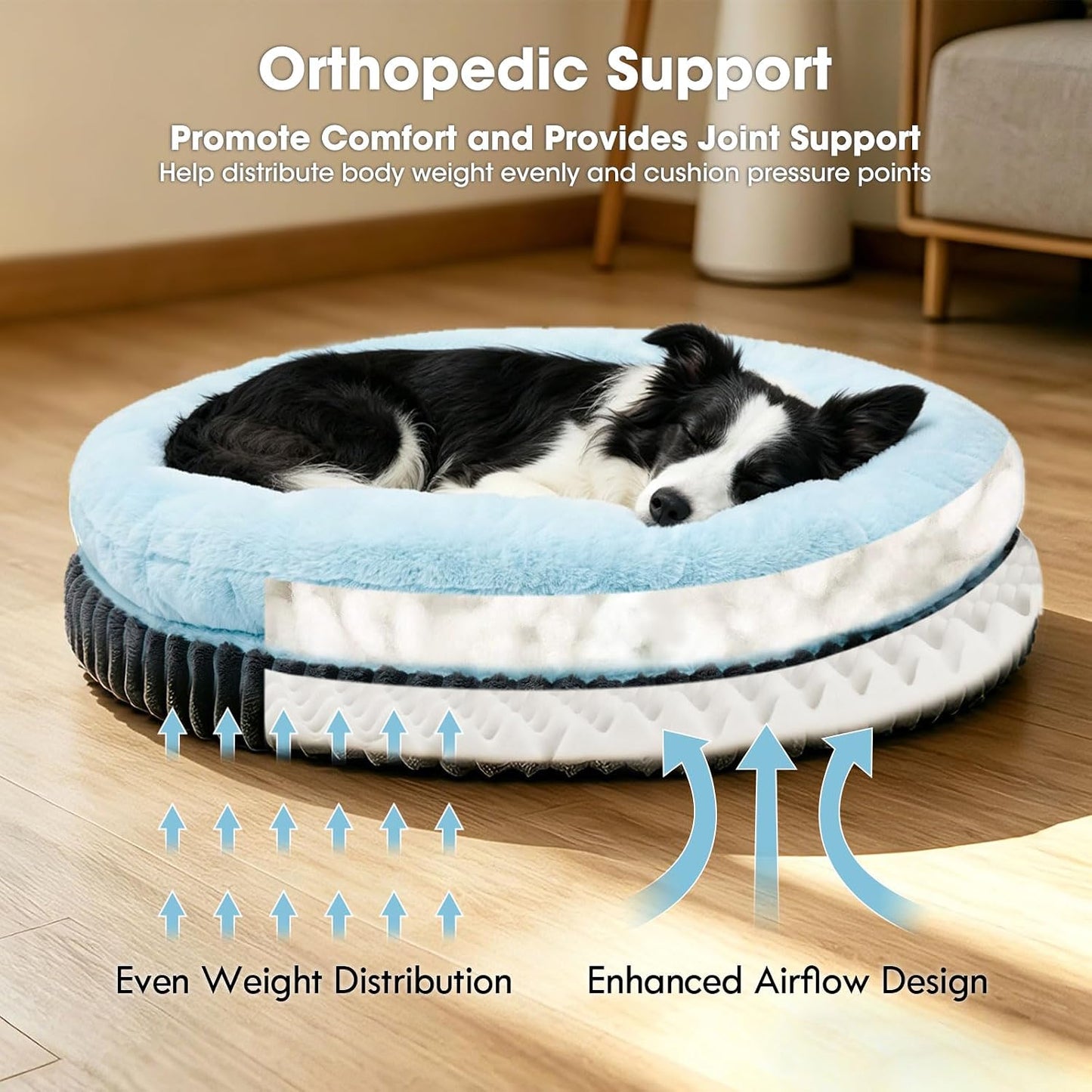 ClevaHome Orthopädisches Hundebett für große Hunde – waschbar, 30 Zoll, Eisblau