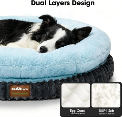 ClevaHome Orthopädisches Hundebett für große Hunde – waschbar, 30 Zoll, Eisblau