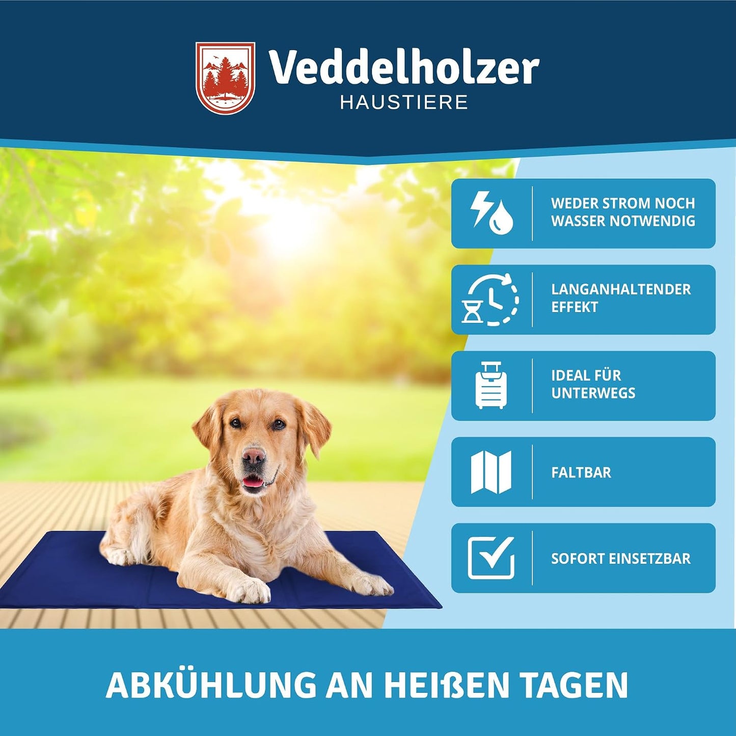 Veddelholzer Kühlmatte für Hunde, Größe M – extra dick, selbstkühlend ohne Strom, faltbar und leicht zu reinigen, ideal für Sommer und Reisen