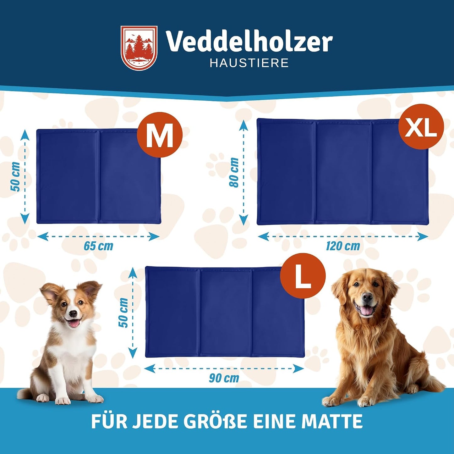 Veddelholzer Kühlmatte für Hunde, Größe M – extra dick, selbstkühlend ohne Strom, faltbar und leicht zu reinigen, ideal für Sommer und Reisen