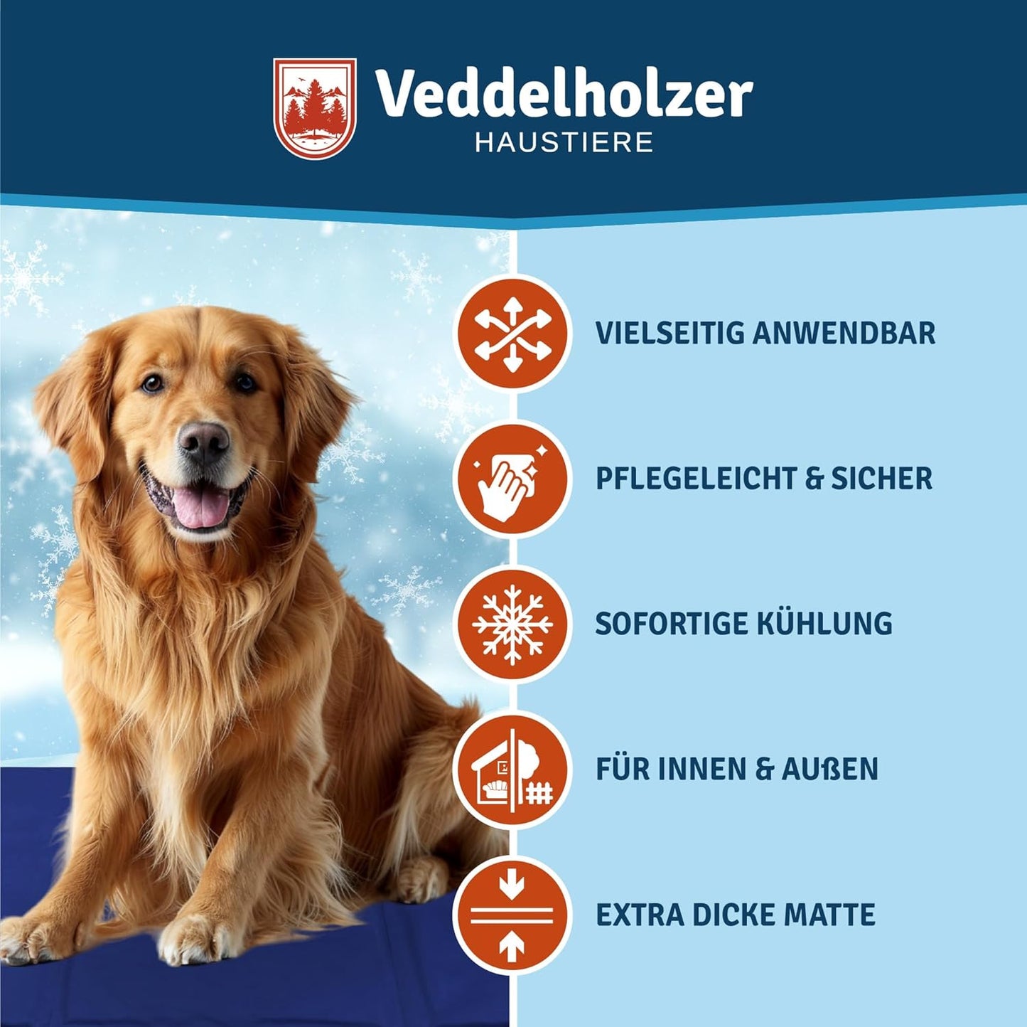 Veddelholzer Kühlmatte für Hunde, Größe M – extra dick, selbstkühlend ohne Strom, faltbar und leicht zu reinigen, ideal für Sommer und Reisen
