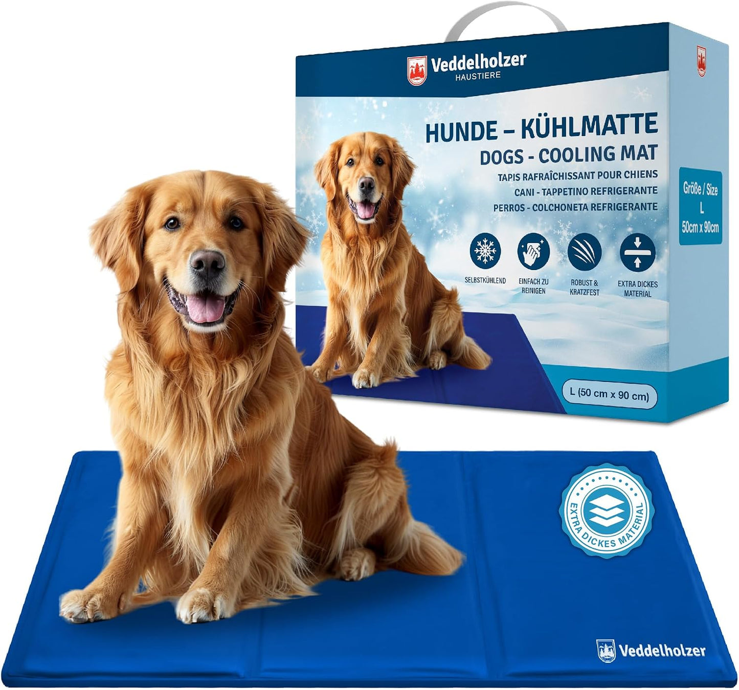 Veddelholzer Kühlmatte für Hunde, Größe M – extra dick, selbstkühlend ohne Strom, faltbar und leicht zu reinigen, ideal für Sommer und Reisen